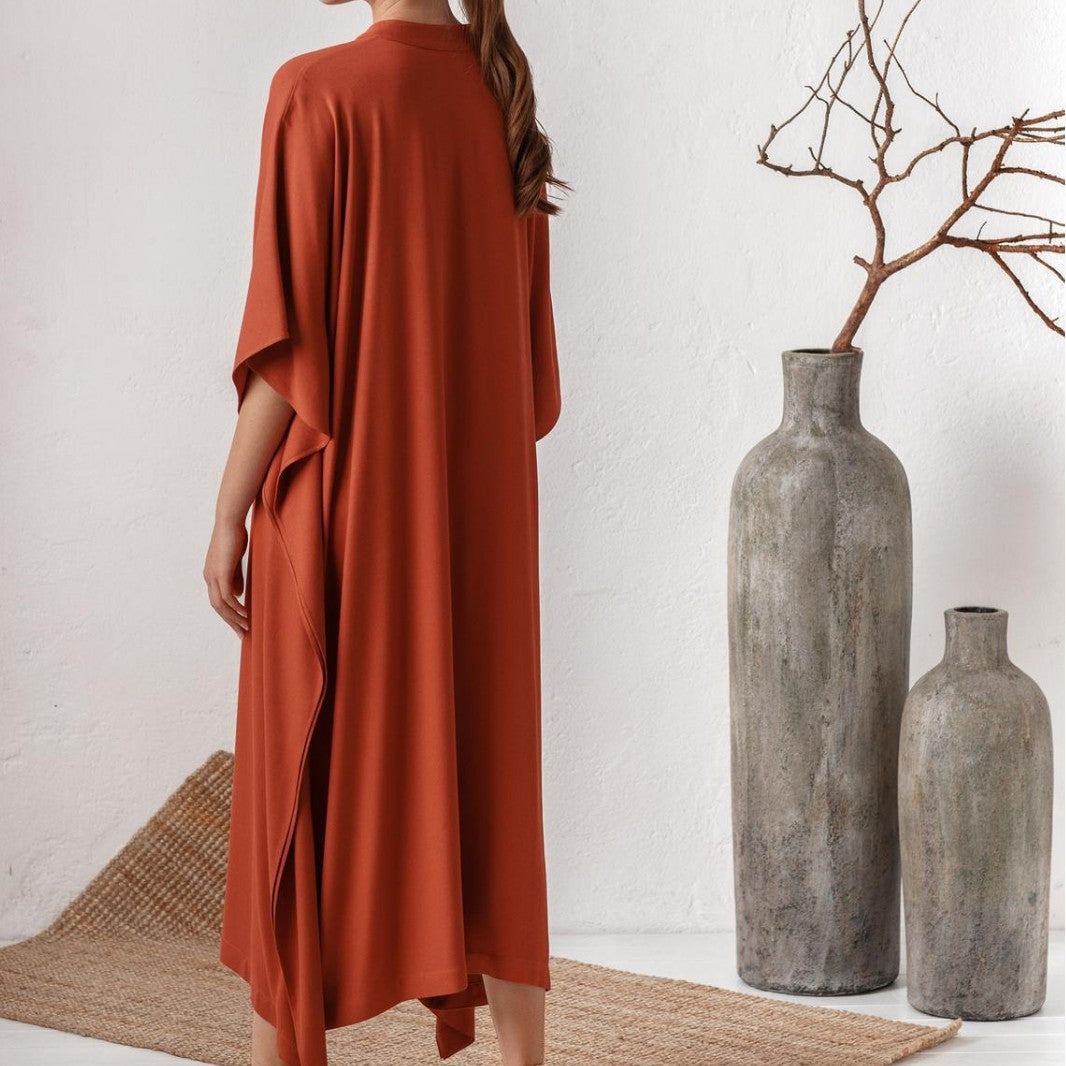 Dame elegant Kaftan med V-hals og bredt skårede ærmer Stilla