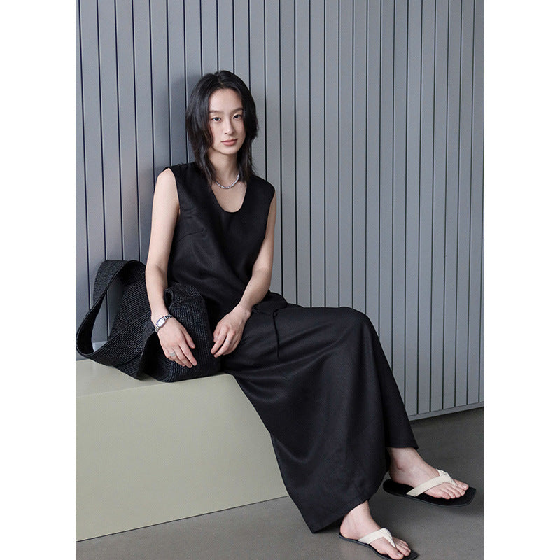 Dame afslappet Maxikjole med justerbart taljebælte og kvalitetslinnedmix Stilla