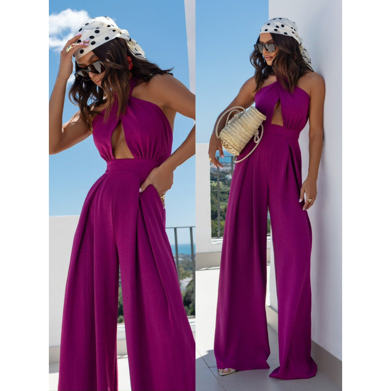 Dame Halterneck Bredben Jumpsuit Stilla
