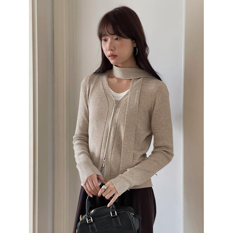 Dame afslappet cardigan med elegant sjalskrave og lynlås Stilla