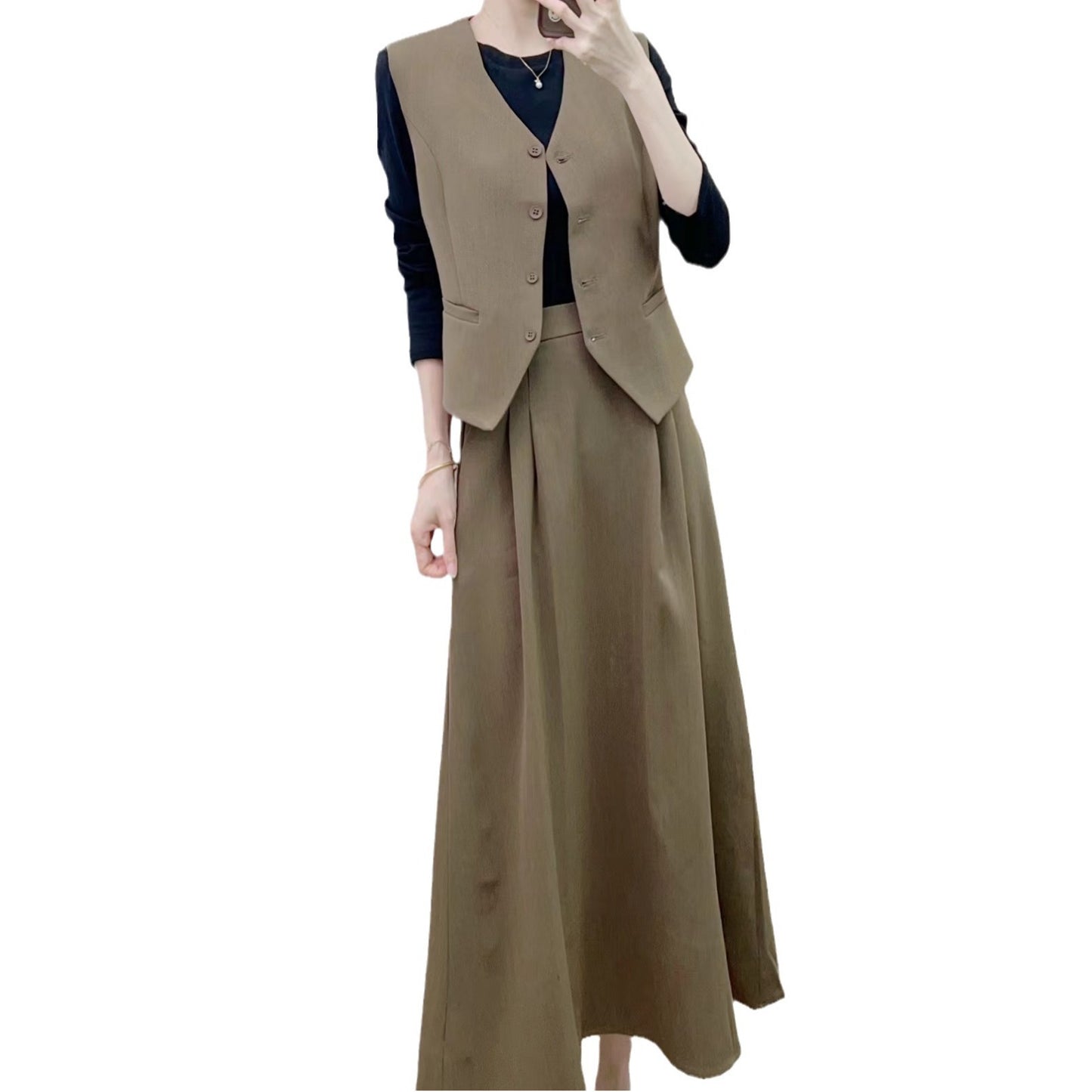 Dame elegant jumpsuit med ærmeløs vest og smart nederdel Stilla