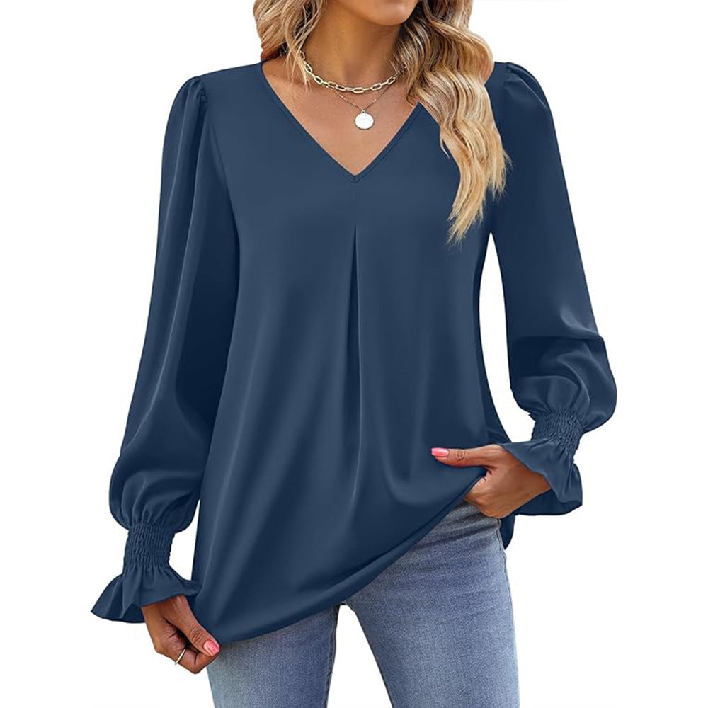 Dame elegant bluse med puffærmer Stilla