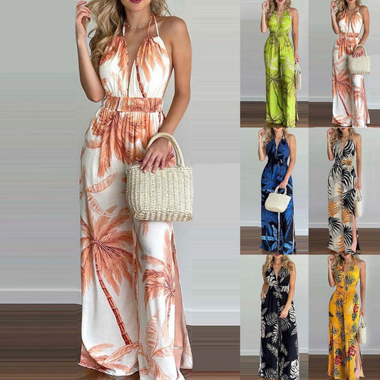 Kvinder Halterneck Jumpsuit med vide ben og sidesplitter Stilla