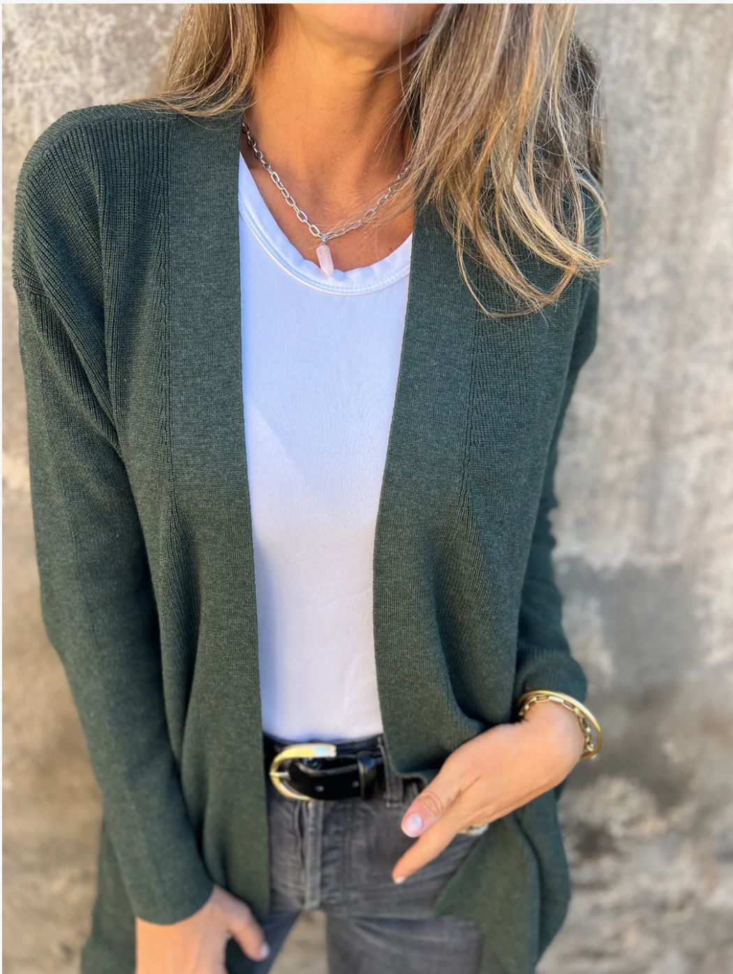 Dame åben front strikjakke med sidelommer Stilla