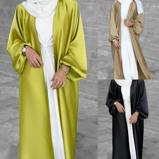 Dame Elegant Langærmet Kimono-Jakke i Satin Stilla