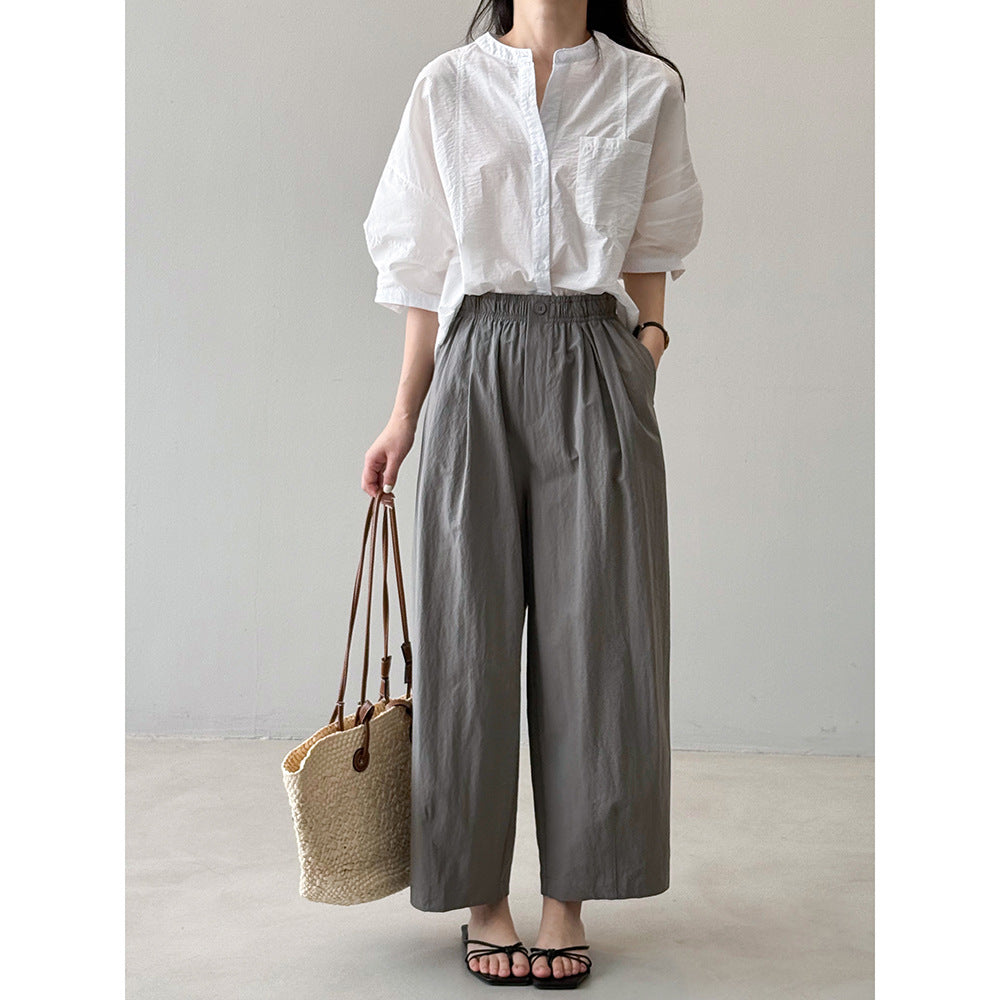 Dame afslappet langærmet blouse med knapbar udskæring og brystlomme Stilla