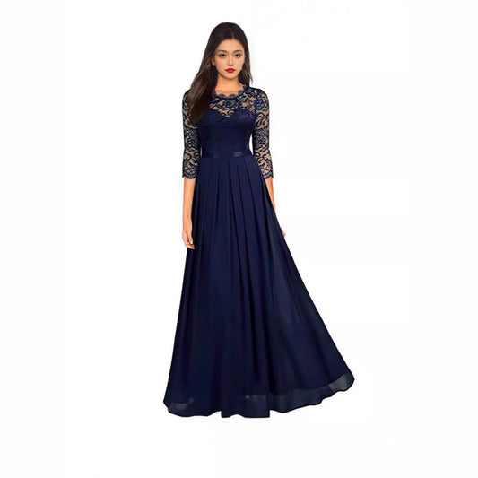 Dame Elegant aftenkjole med spidsetop og plisseret skørt Stilla