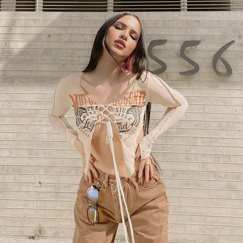 Dame afslappet longsleeve blouse med snøring Stilla