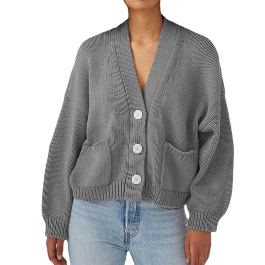 Dame afslappet strik cardigan med store lommer og knaplukning Stilla