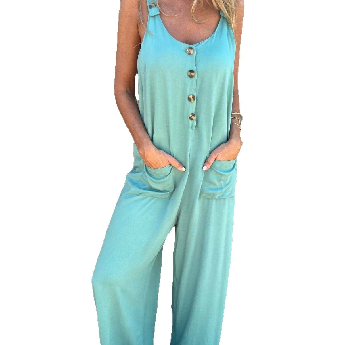 Dame Elegant Jumpsuit med knap- og lomme-design Stilla