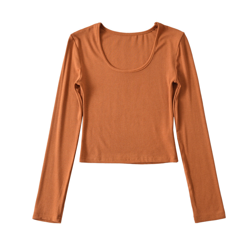 Dame afslappet langærmet cropped shirt med rund udskæring og figursyet snit Stilla