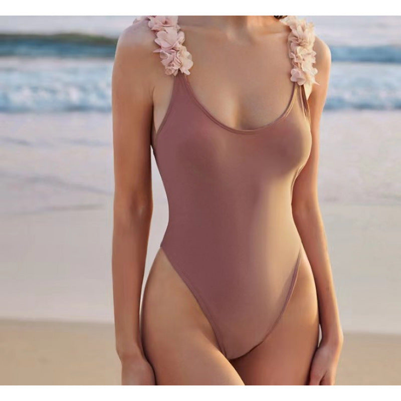 Dame elegant heldragt badedragt med florale stropper Stilla