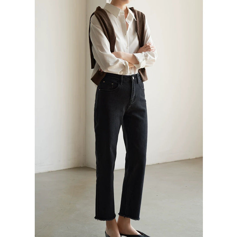 Dame elegant bluse med klassisk krave og løs pasform Stilla