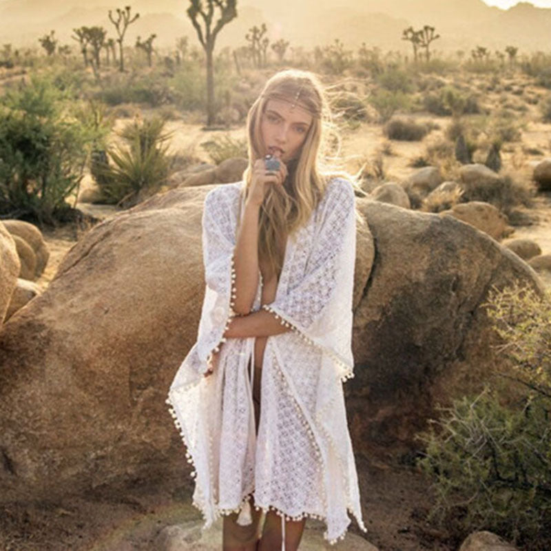 Dame elegant hæklede strandoverdel med legesyge kvaster Stilla