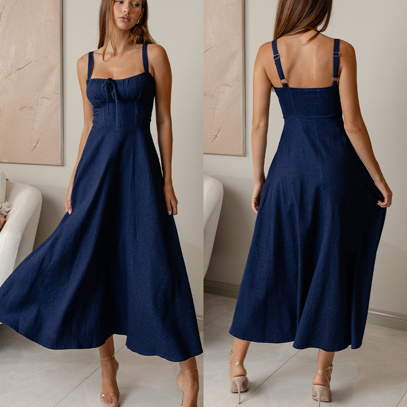 Dame afslappet maxikjole med elastisk talje og fine spaghetti-stropper Stilla