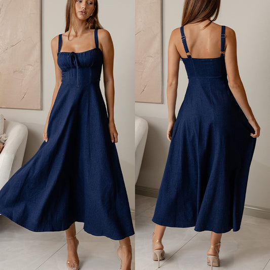 Dame afslappet maxikjole med elastisk talje og fine spaghetti-stropper Stilla