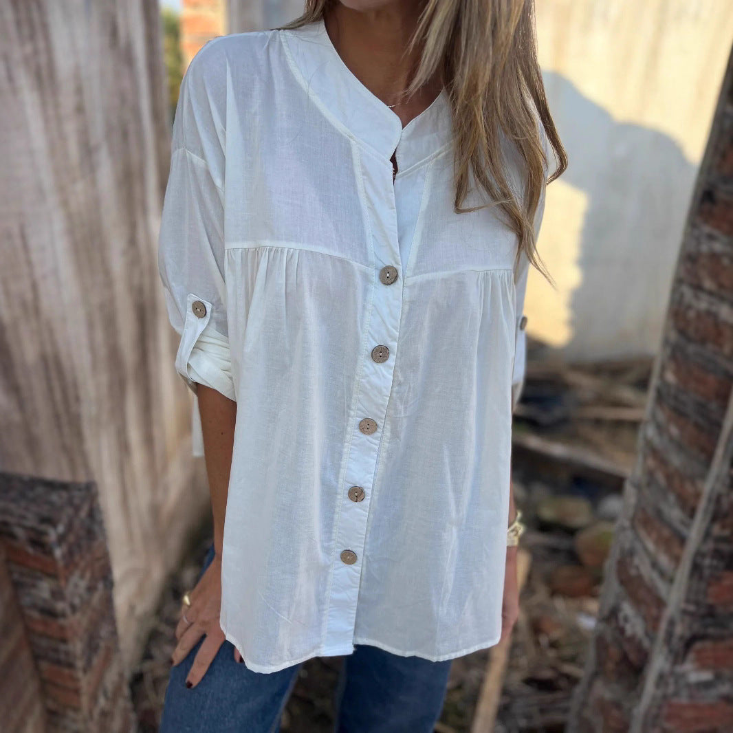 Dame afslappet bluse med knapdetaljer Stilla