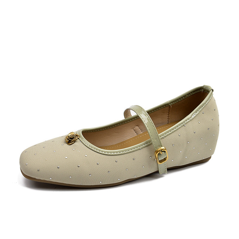 Dame Dekorative Mary Jane Ballerinaer med Strass-accenter Stilla
