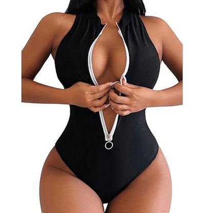 Dame Sporty Éntedeler Badetøj med moderne Shorty-snit og høj krave Stilla