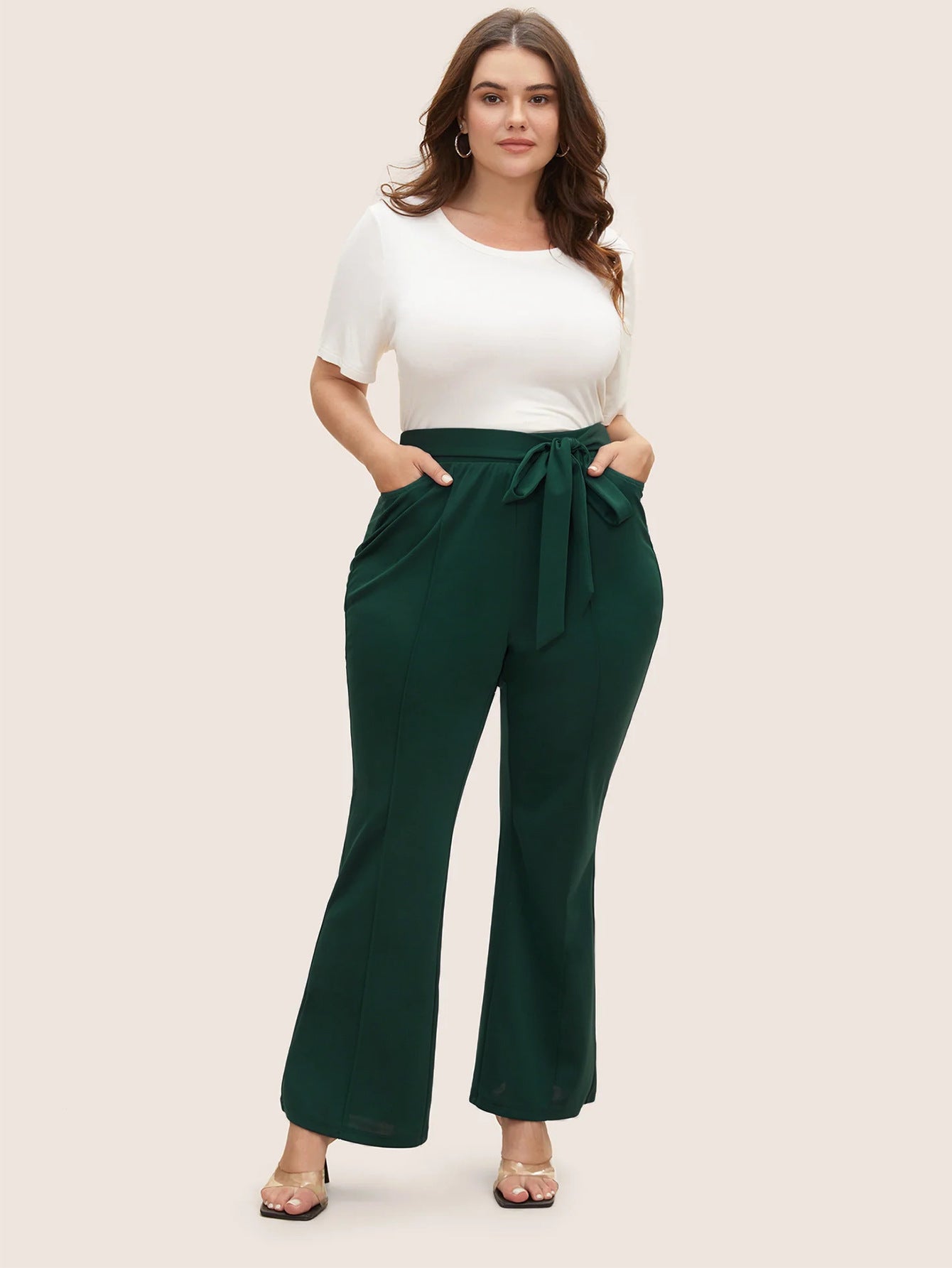 Dame elegant højtaljede bukser med flot bindebælte og praktiske lommer Stilla