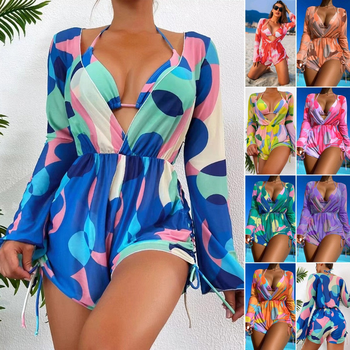 Dame Strand-outfit med smart indpakningsoberdel og matchende bikini Stilla