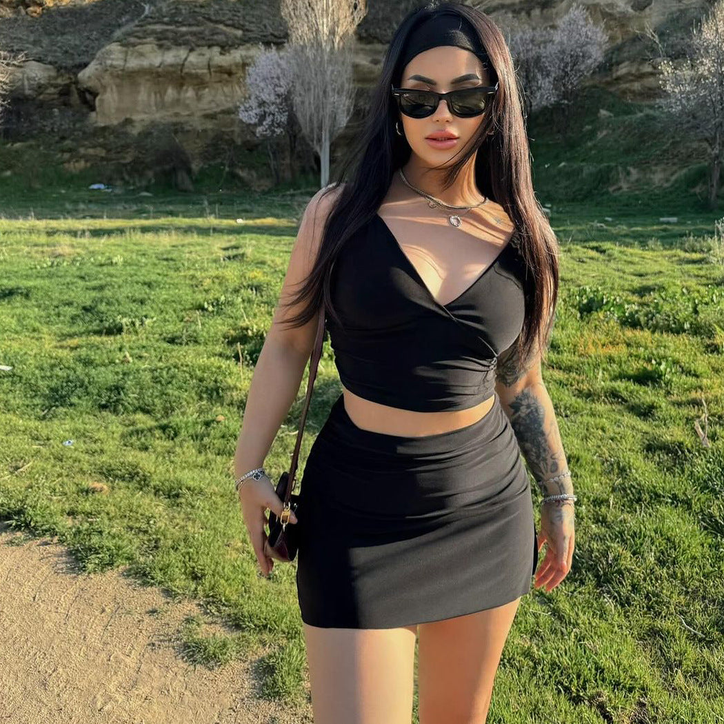 Dame Delikat Crop-Top med figursyet Nederdel i afslappet Snit Stilla