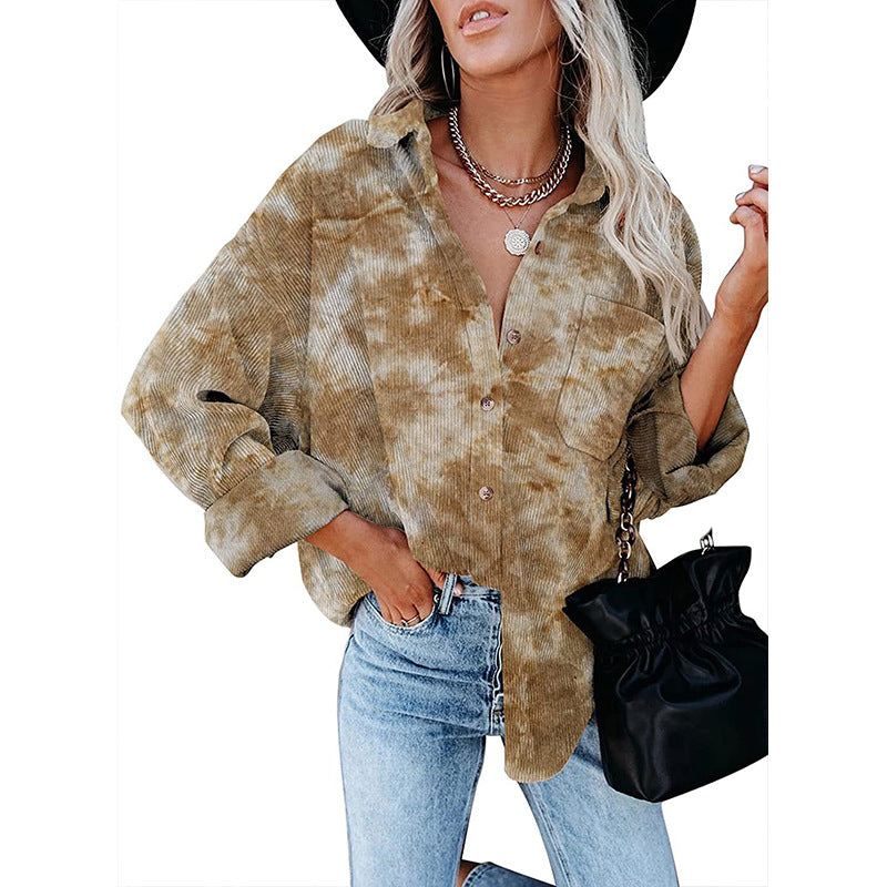 Dame afslappet oversized skjorte bluse i cord Stilla