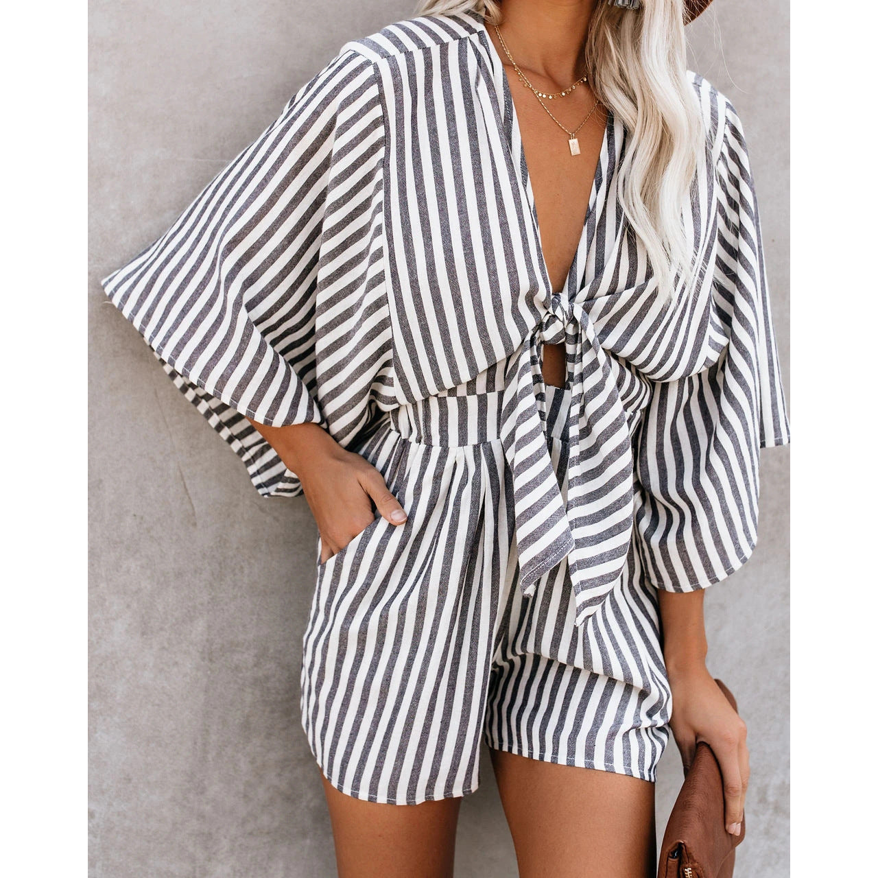 Dame Let og luftig sommer jumpsuit sæt med knude detalje Stiila