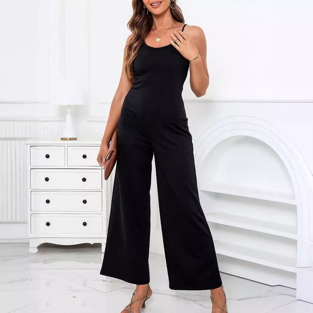 Dame afslappet jumpsuit med brede ben og smalle stropper Stilla