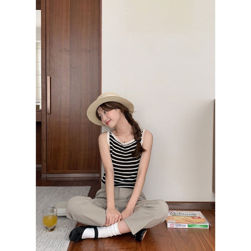 Dame elegant høj talje jakkesæt bukser med sidelommer og folder Stilla