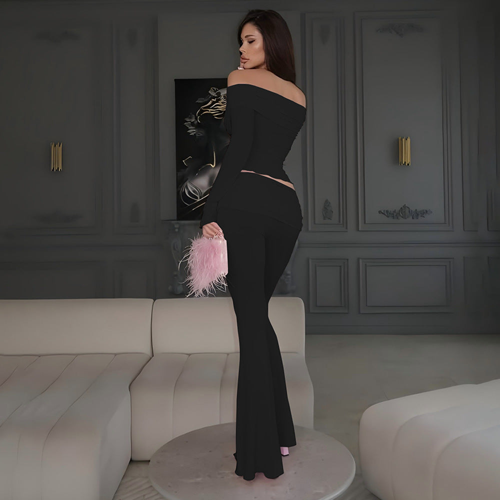 Dame Crop-Top og klokkebukser sæt med rynker Stilla