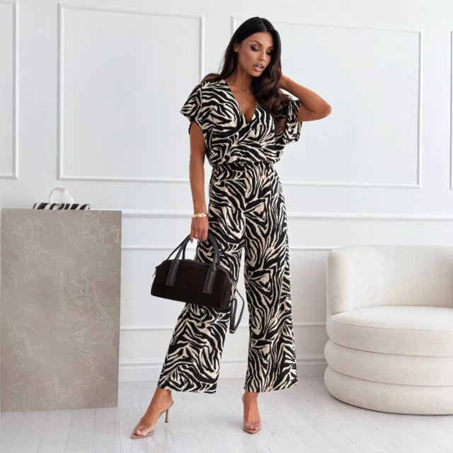 Damer Elegante Jumpsuit med omslagsoverdel og vide ben Stilla