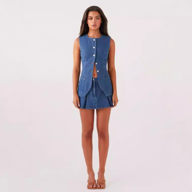 Dame Denim Latzbluse i moderne snit med praktiske lommer Stilla