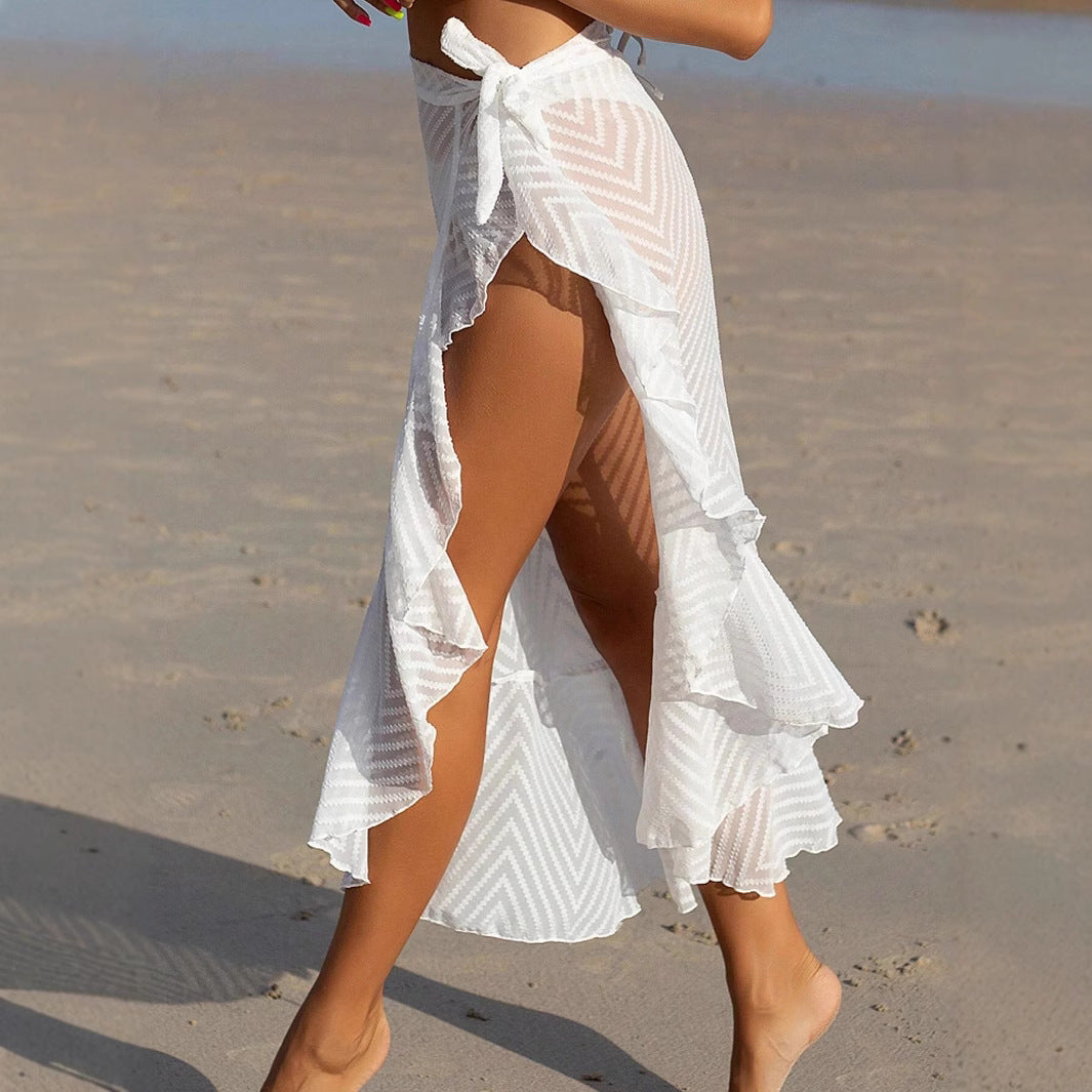 Dame afslappet maxiskørt med voluminøs kant og sidel valg Stilla