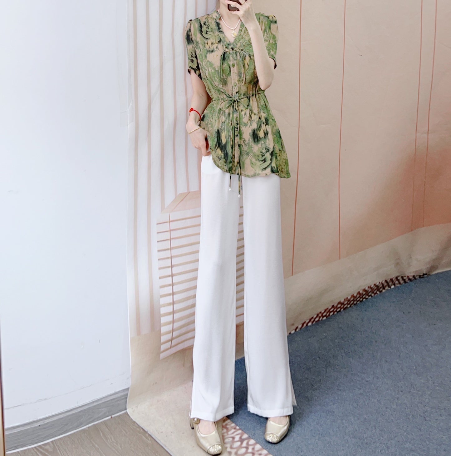 Dame Elegant Bluse med blomstermønster og tætsiddende form Stilla