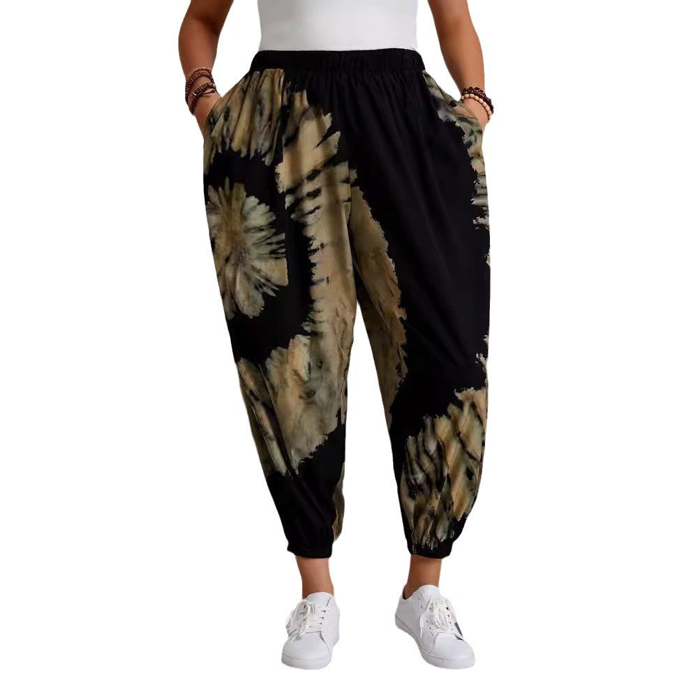 Dame afslappede tapered bukser med elastisk talje og moderne batikdesign Stilla