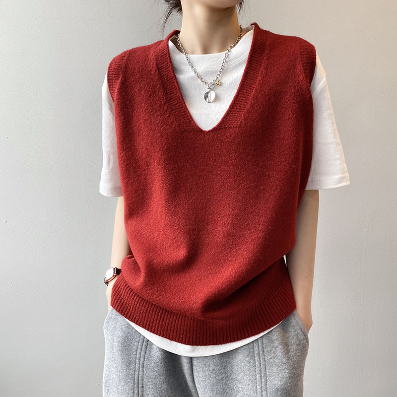 Dame ærmeløs V-Pullover i blødeste cashmere-blanding med elegant snit Stilla