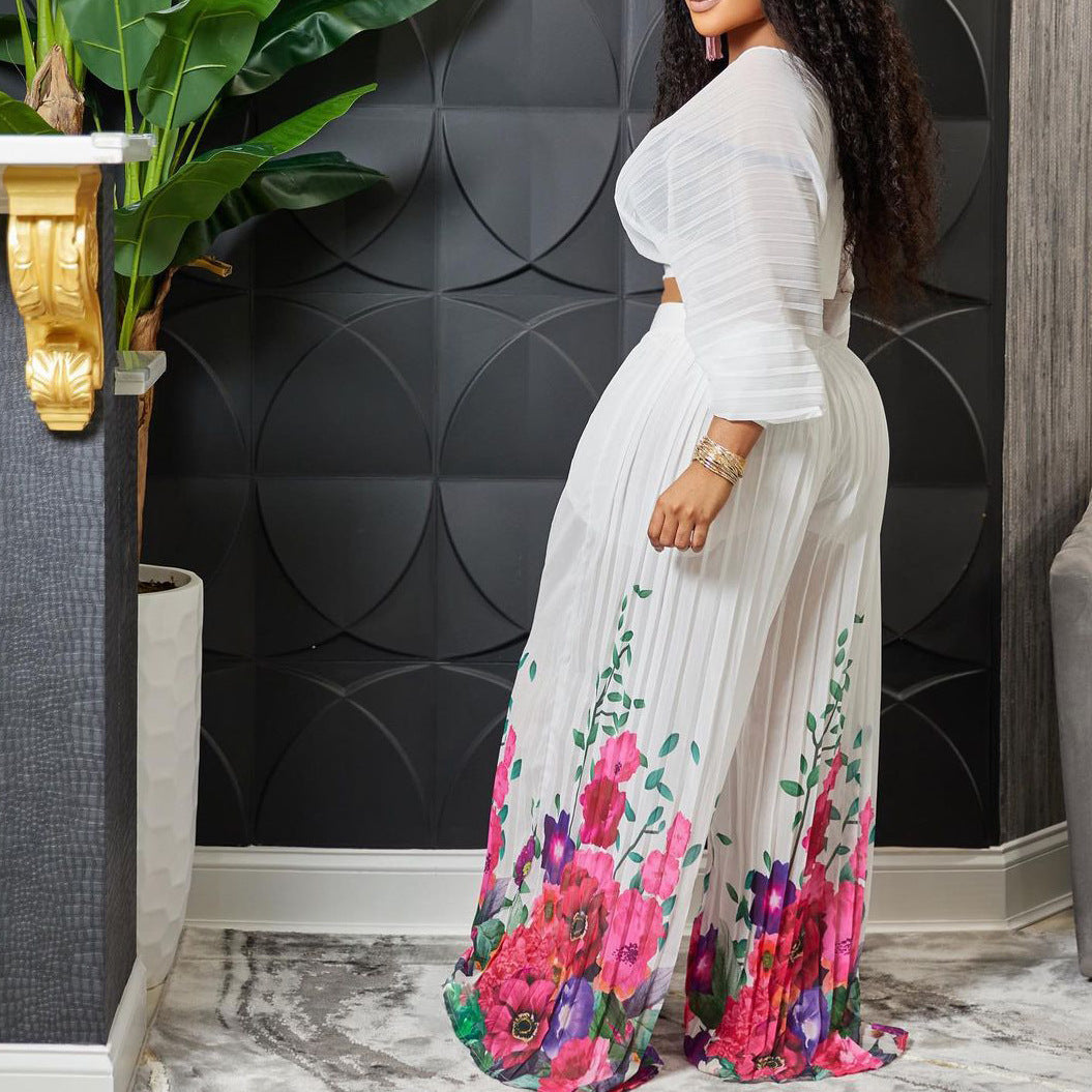 Dame elegant jumpsuit med voluminøse ærmer og blomstertryk Stilla