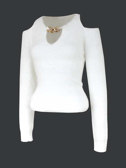 Dame elegant Crop-Pullover med nøgleudskæring og glinsende dekorative detaljer Stilla