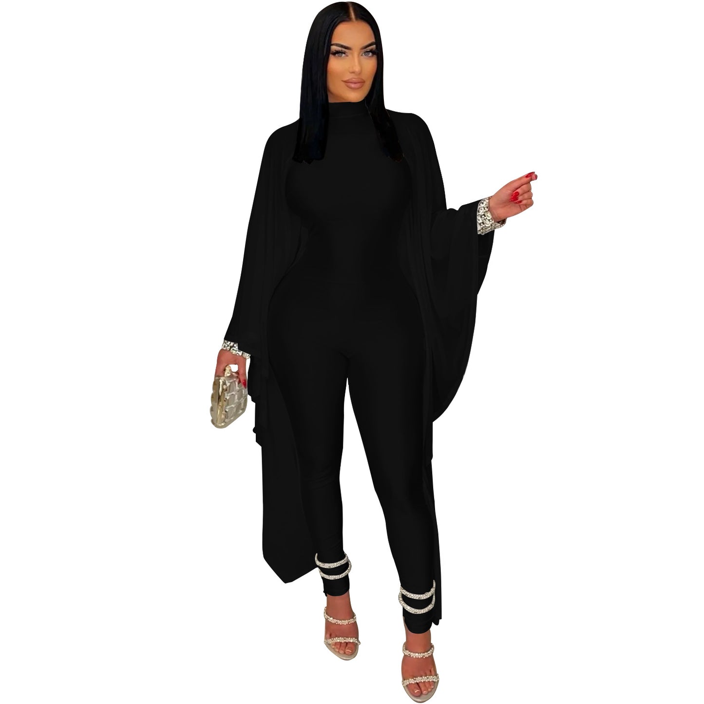 Dame Elegant Jumpsuit med vidt skåret Kimonoærme og fine udsmykninger Stilla