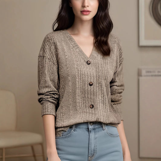 Dame afslappet cardigan med knapper Stilla