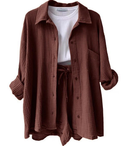 Dame afslappet overshirt med matchende shorts Stilla