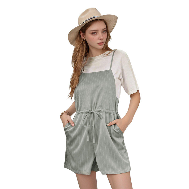 Dame jumpsuit med smart stribet look og justerbar talje snor Stilla