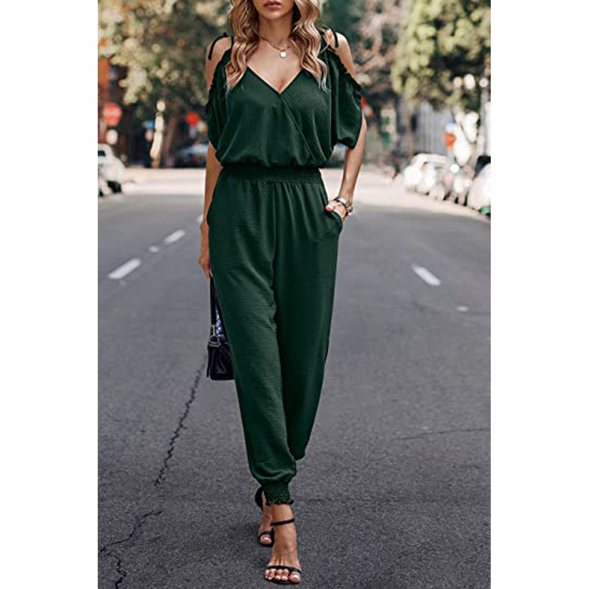 Damer Elegant Jumpsuit med skulderfrihed og smalle ben Stilla