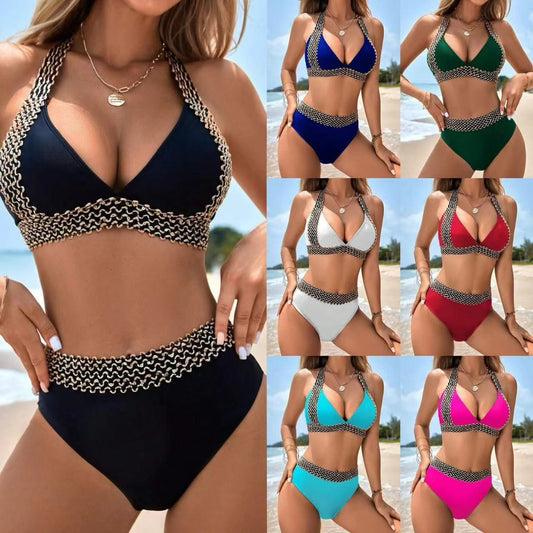 Dame sport-bikini med høj talje og moderigtigt hækle-detail Stilla