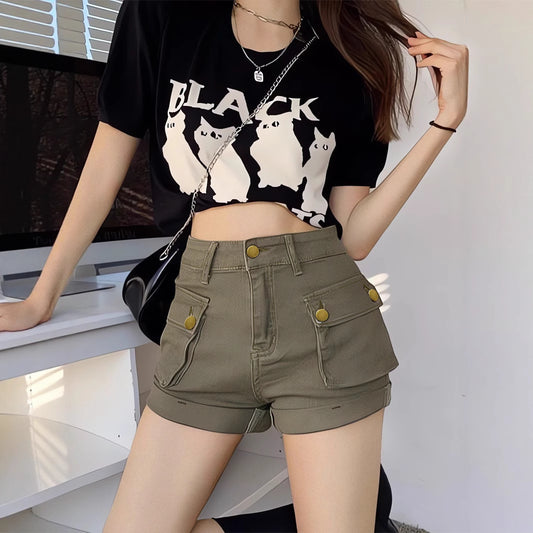 Dame afslappede shorts med praktiske lommer og højt liv Stilla