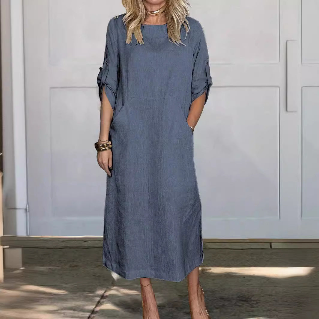 Dame afslappet maxikjole med praktiske lommer og opfoldelige ærmer Stilla