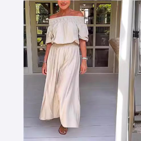 Dame Off-Shoulder Maxi Jumpsuit med Talje Detalje Stilla