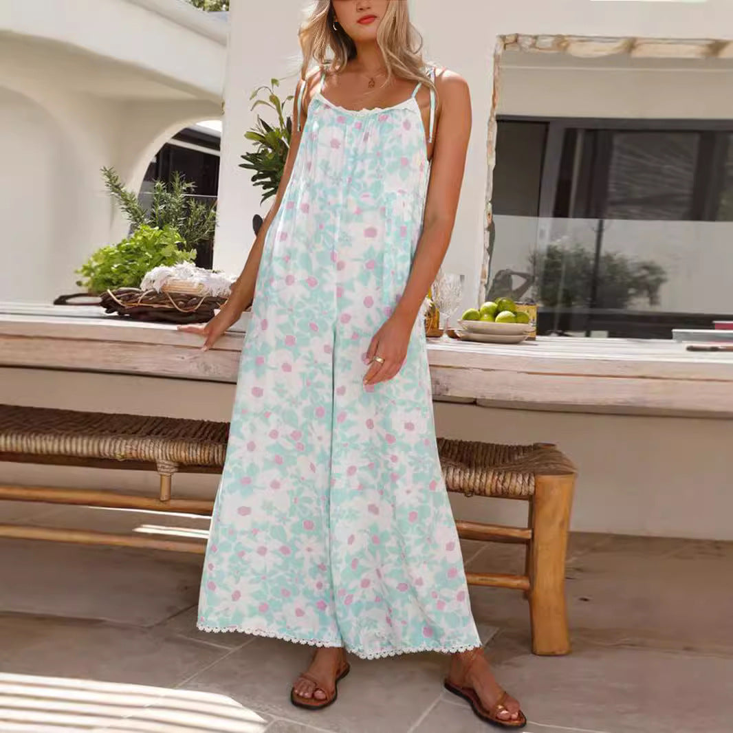 Dame luftig jumpsuit med blomsterprint og justerbare stropper Stiila