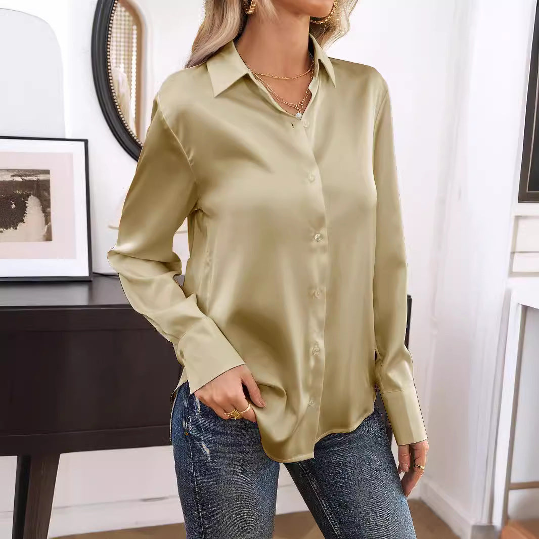 Dame elegant bluse med klassisk krave Stilla